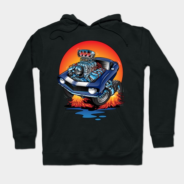 Funny Classic Sixties American Muscle Car Hot Rod Cartoon Hoodie by hobrath